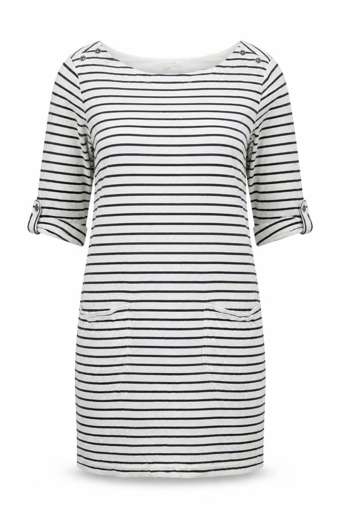 White Stuff Women's White Striped Shift Dress Size 14 Cotton