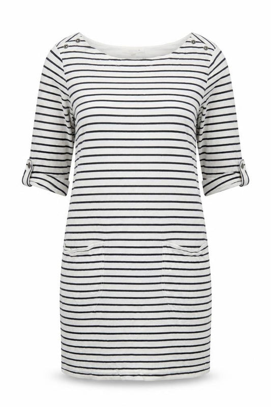 White Stuff Women's White Striped Shift Dress Size 14 Cotton