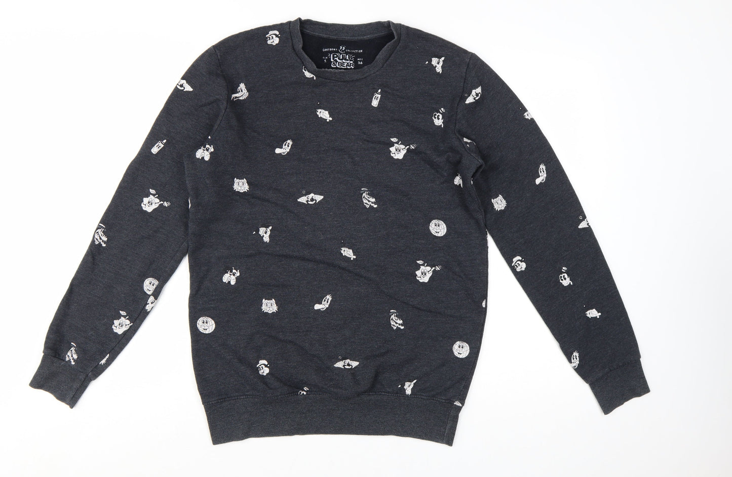Pull & Bear Women's Black Cartoon Print Pullover Sweatshirt Size S