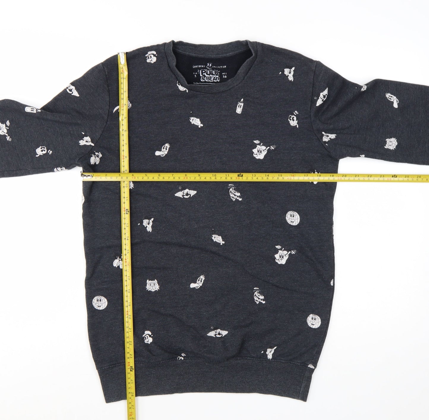 Pull & Bear Women's Black Cartoon Print Pullover Sweatshirt Size S
