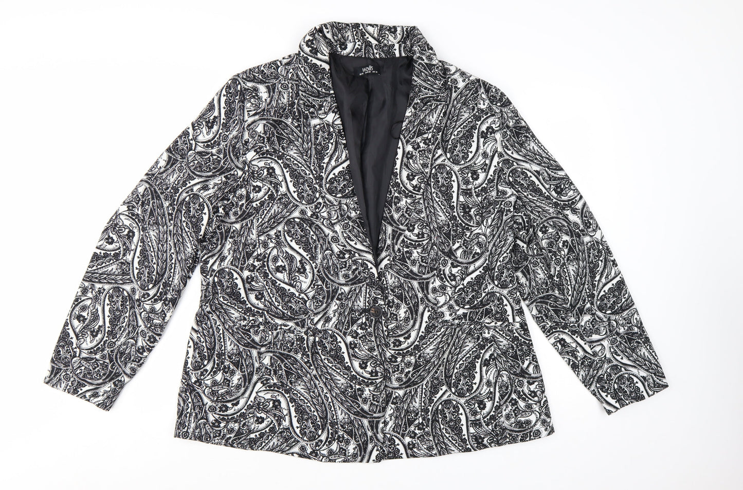 Wallis Women Black & White Paisley Blazer Jacket UK 18 Regular Fit