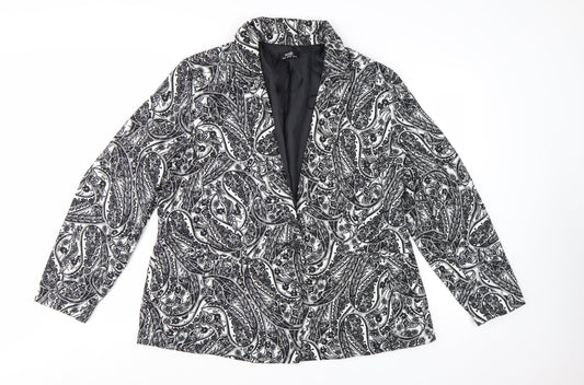 Wallis Women Black & White Paisley Blazer Jacket UK 18 Regular Fit
