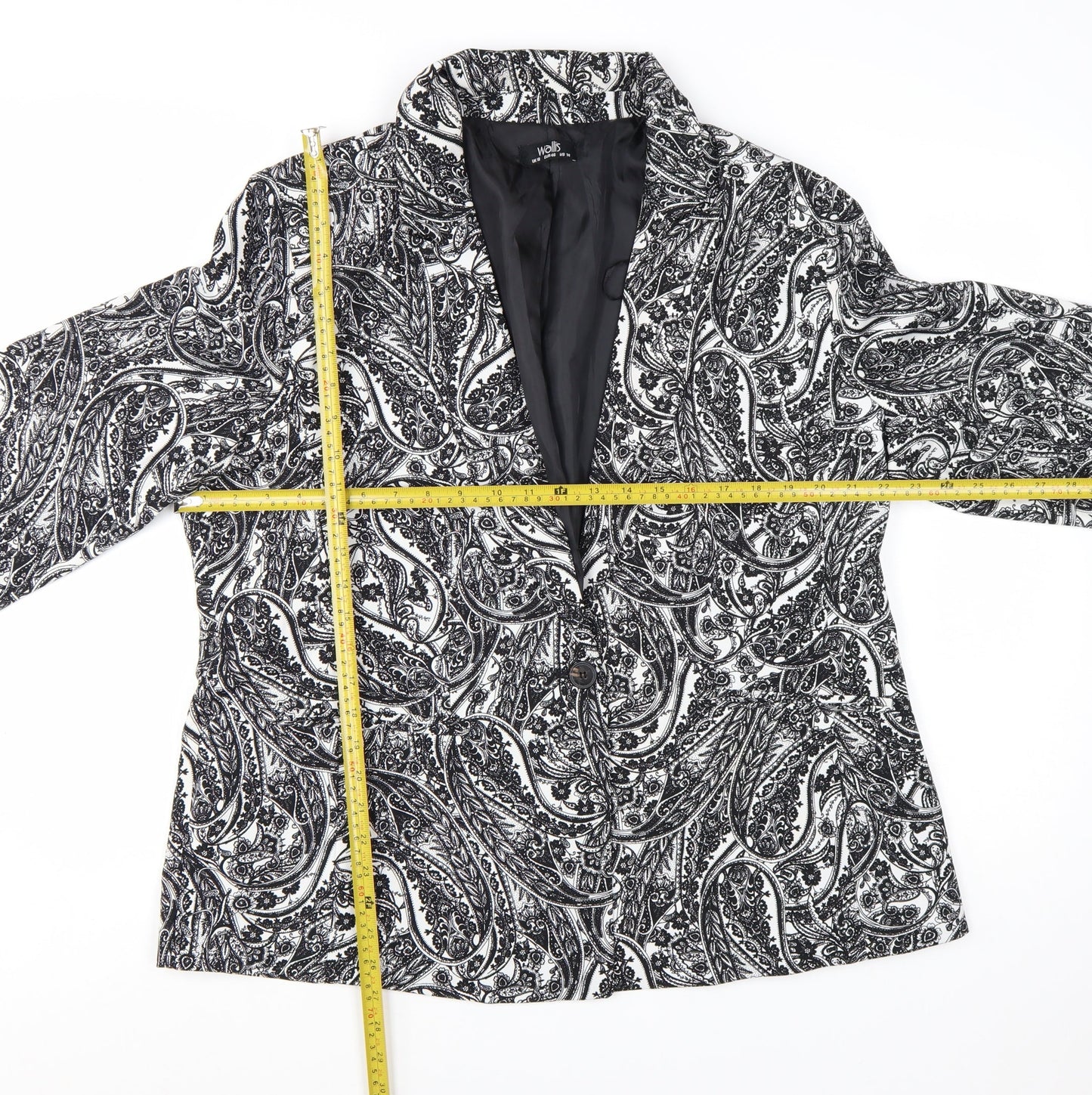 Wallis Women Black & White Paisley Blazer Jacket UK 18 Regular Fit