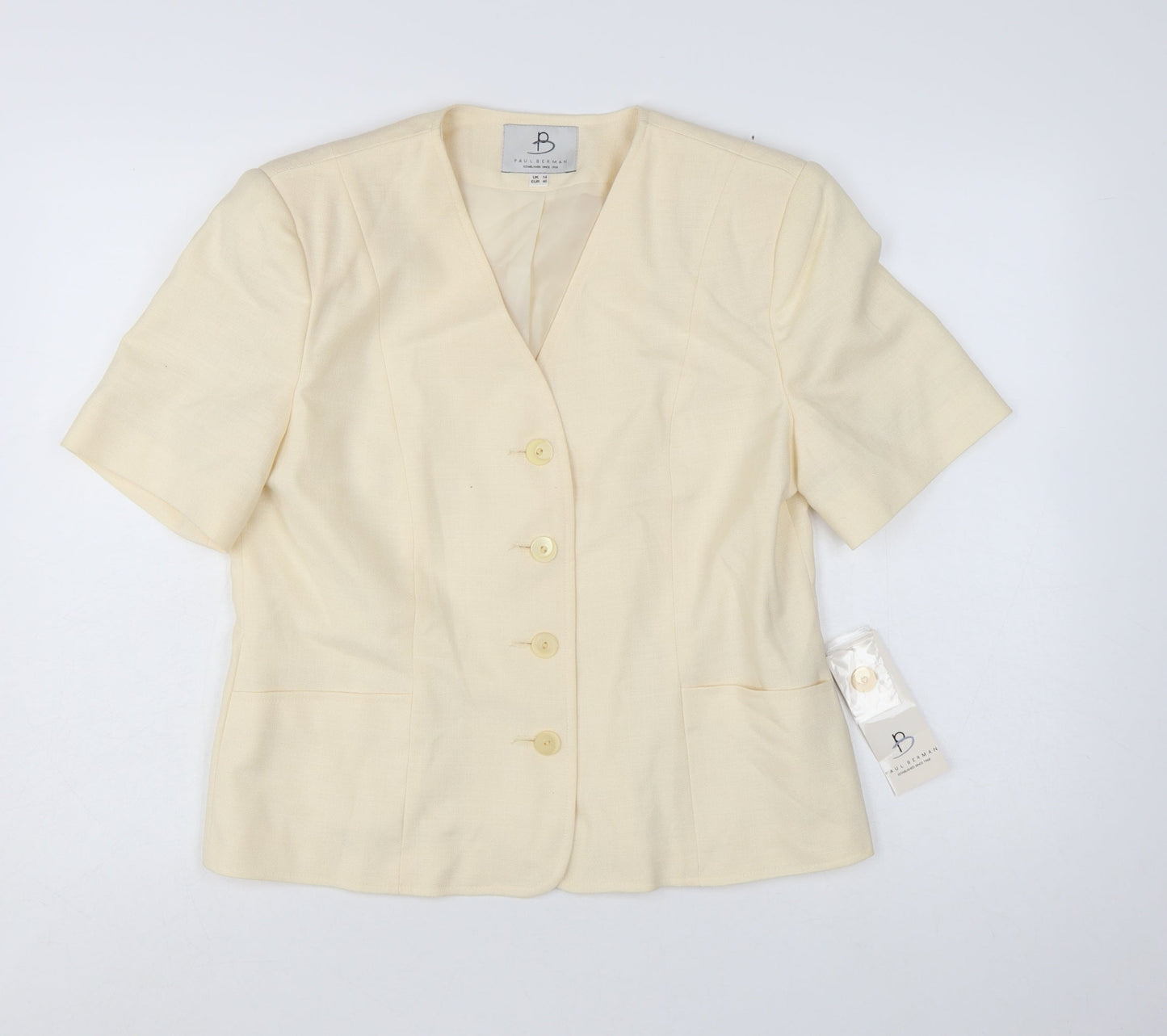 Paul Berman Womens Beige Short Sleeve Suit Jacket UK 14 Classic Fit