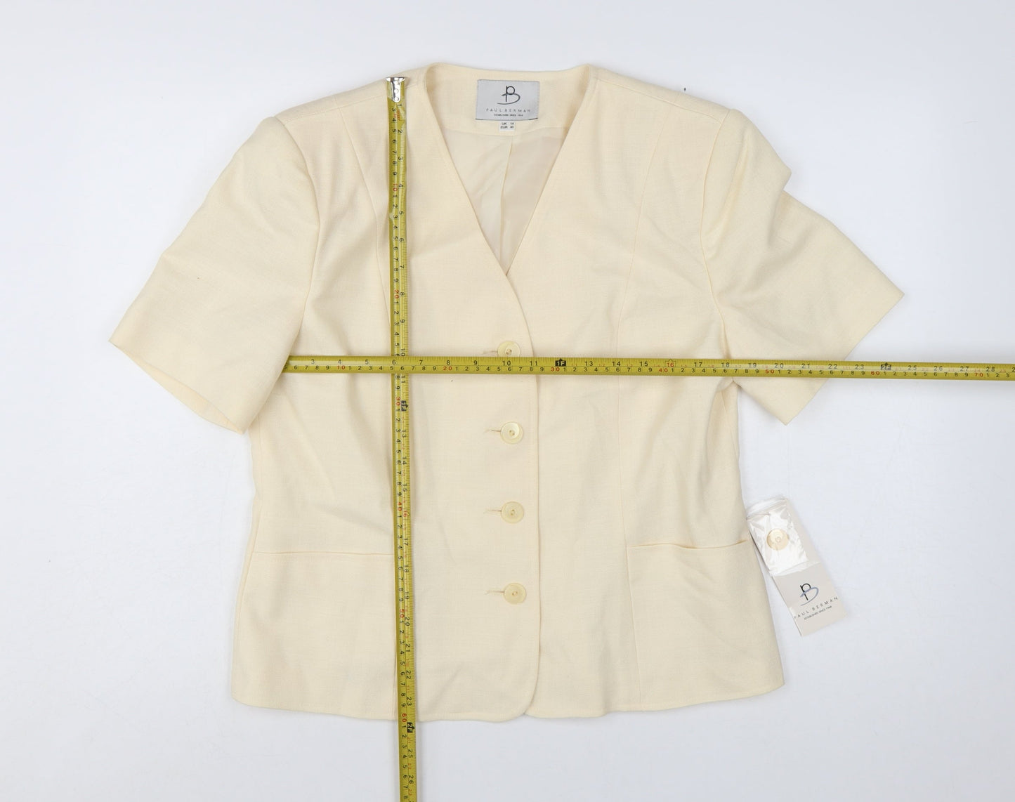 Paul Berman Womens Beige Short Sleeve Suit Jacket UK 14 Classic Fit