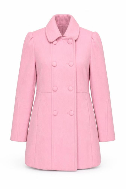Jack Wills Women's Pink Wool Blend Mid-Length Pea Coat UK 8