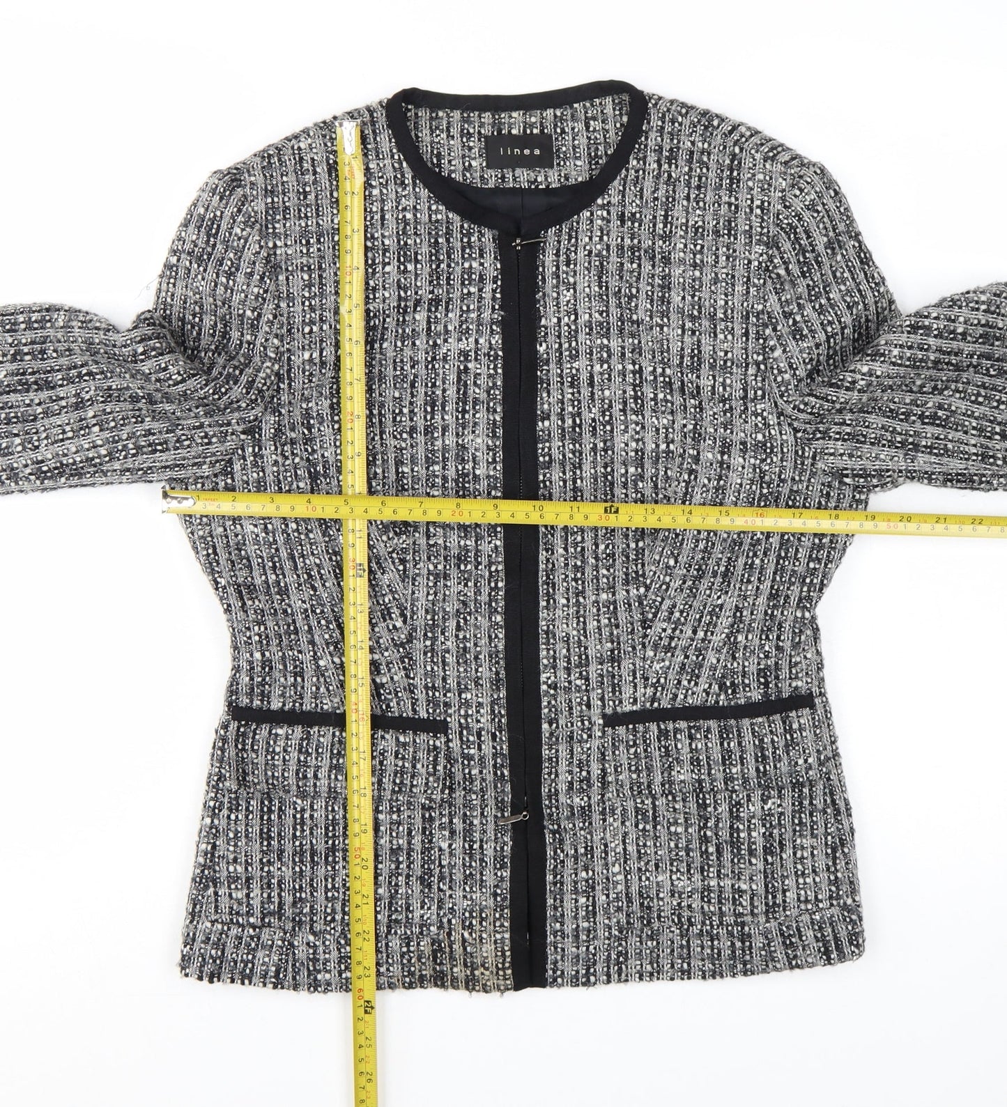 Linea Women Grey Bouclé Tweed Blazer Jacket Size 14 Wool Blend