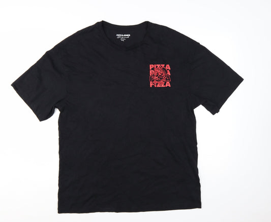 Jack & Jones Men's Black Pizza Graphic T-Shirt Size L