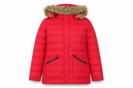 TOG24 Womens Red Faux Fur Hooded Puffer Coat Size 12
