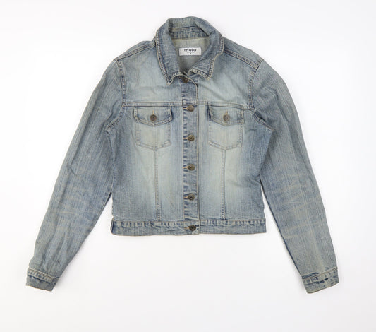Moto Womens Blue Denim Basic Jacket Size 8