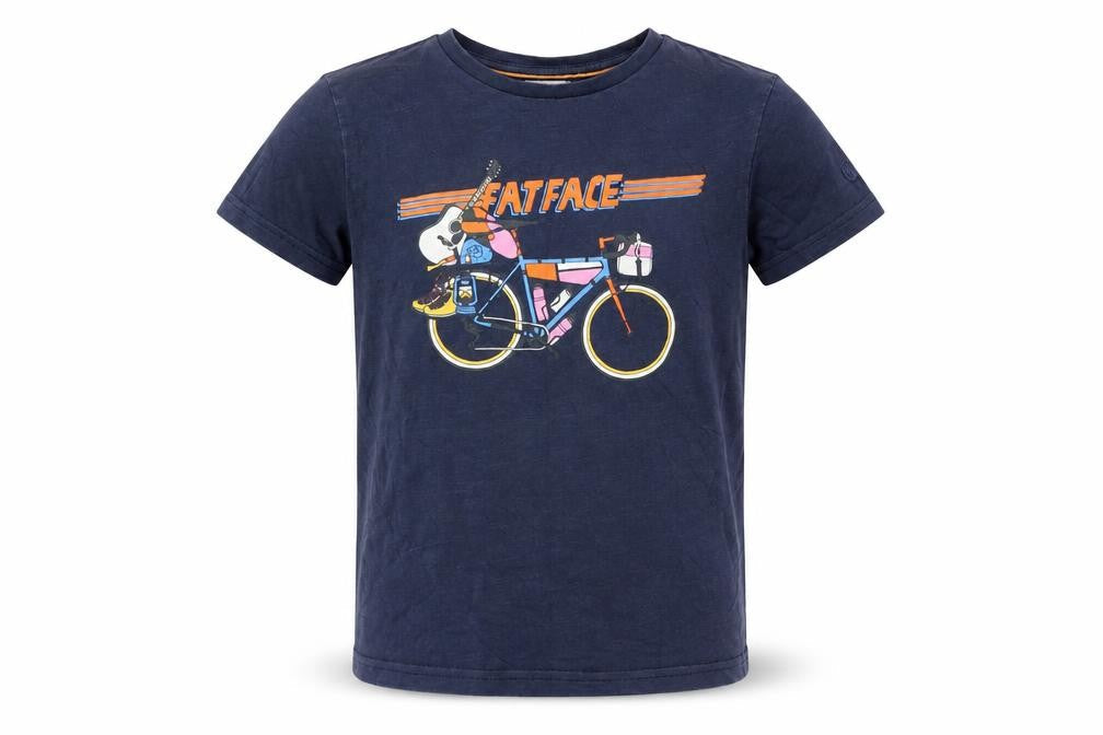 FatFace Boys Blue Cotton Graphic Bicycle T-Shirt 7-8 Years