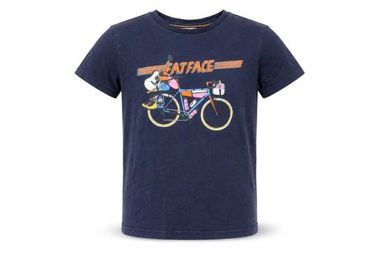 FatFace Boys Blue Cotton Graphic Bicycle T-Shirt 7-8 Years