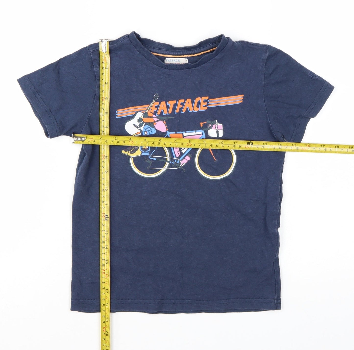 FatFace Boys Blue Cotton Graphic Bicycle T-Shirt 7-8 Years
