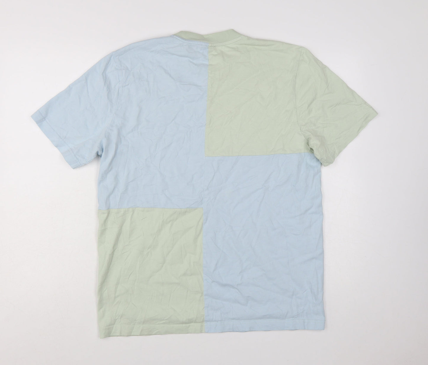 Puma Men's Blue Green Colourblock Crew Neck Cotton T-Shirt Size M