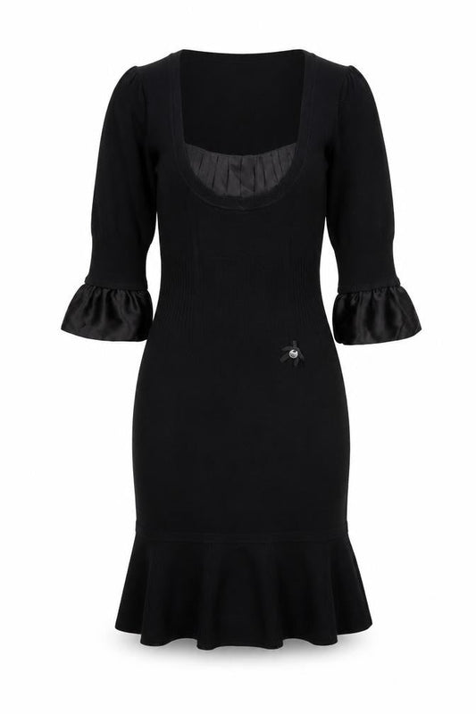 Karen Millen Women’s Black Bodycon Knit Dress Size 8 Half Sleeve