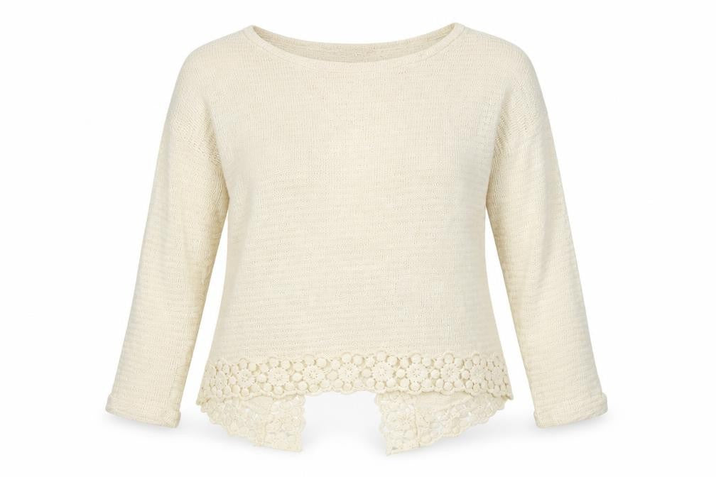 Monteau Women Ivory Lace Hem Open Knit Cardigan Jumper Size L
