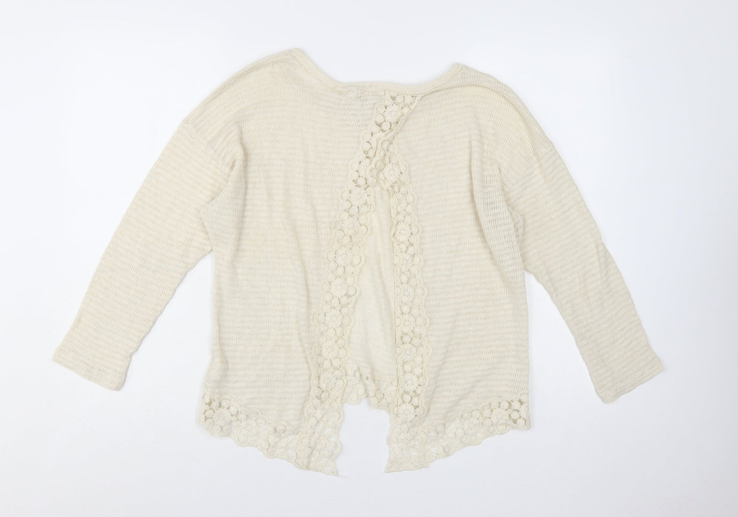 Monteau Women Ivory Lace Hem Open Knit Cardigan Jumper Size L