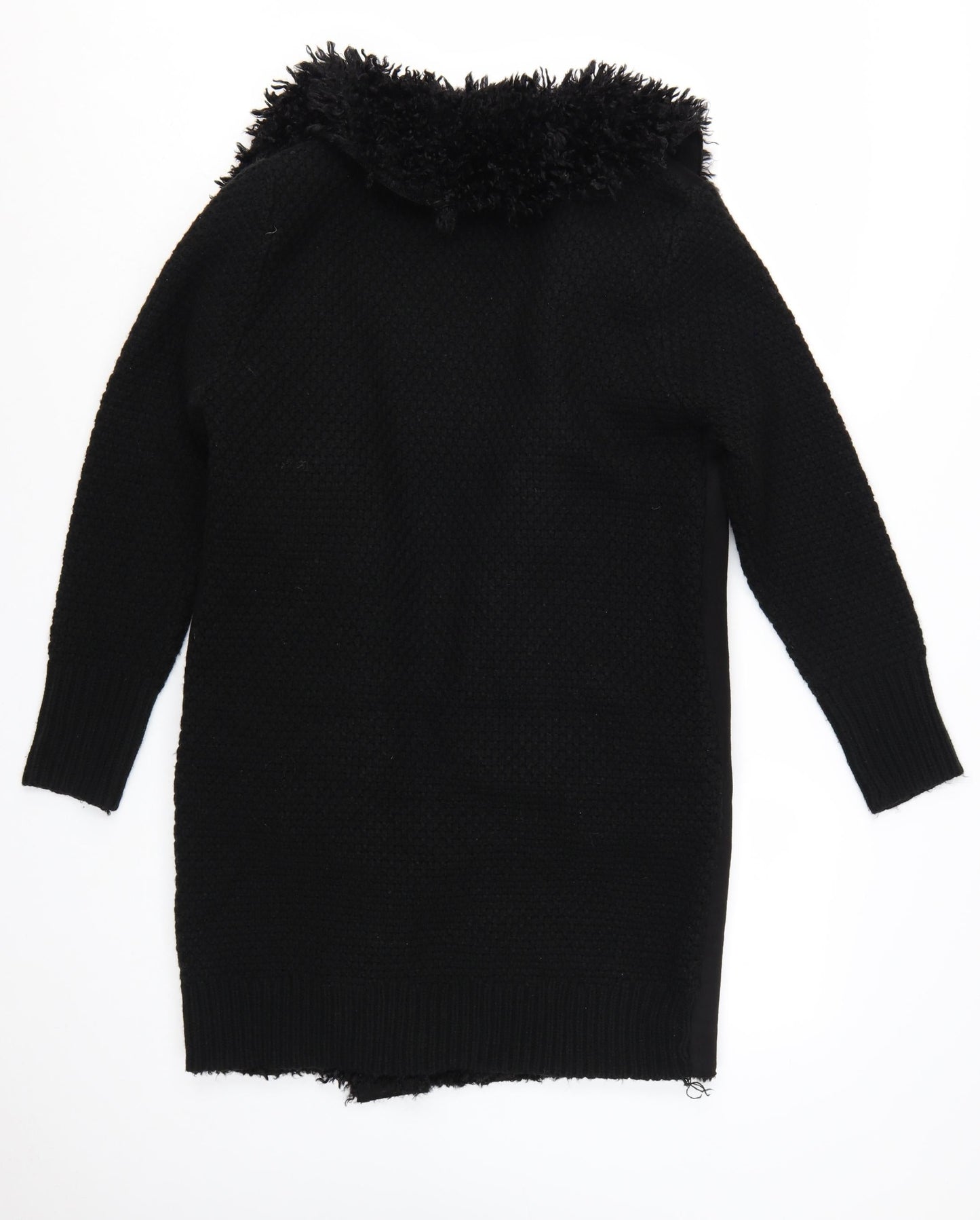 Roman Women's Black Faux Fur Trim Knit Coatigan Size 10