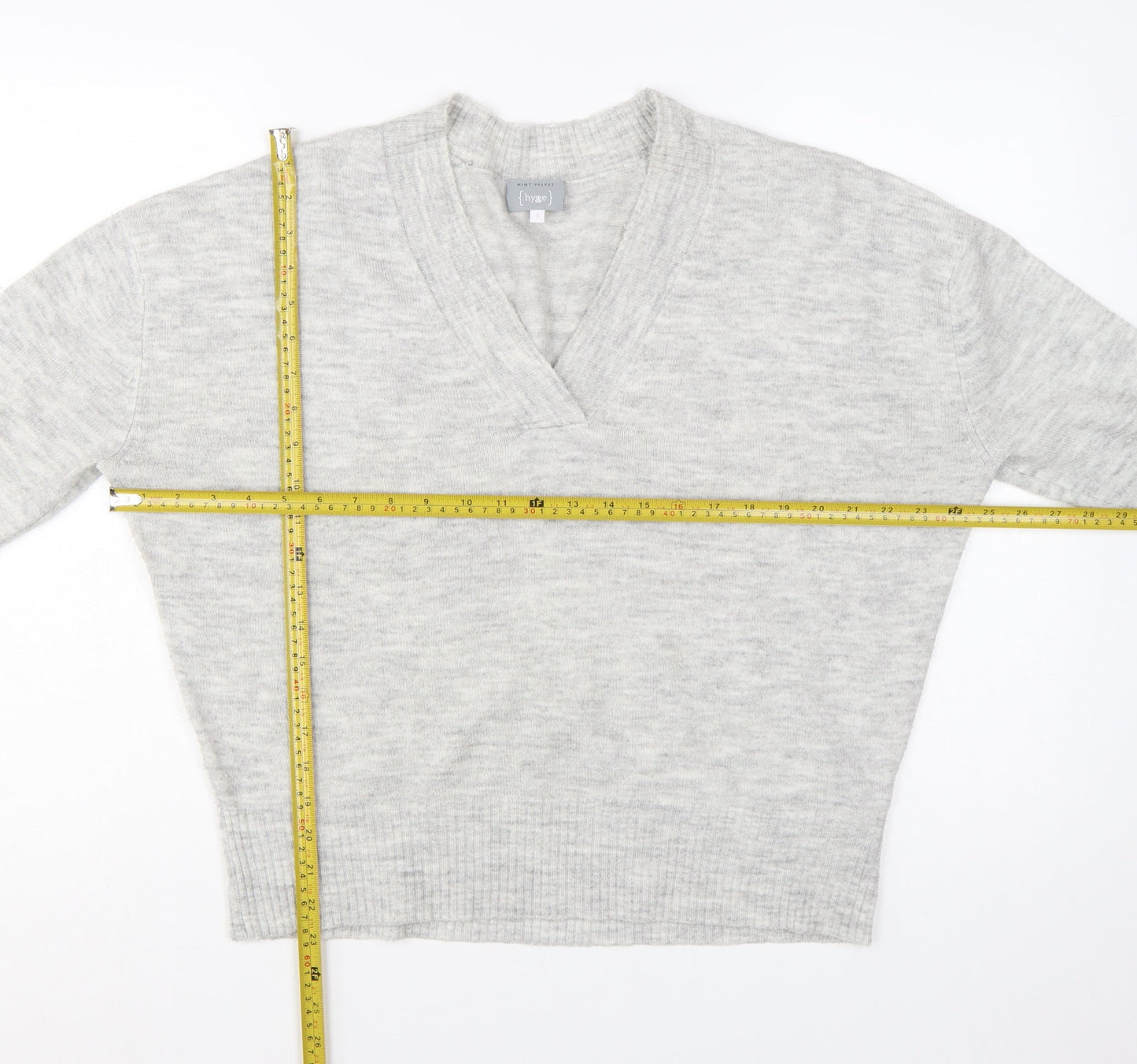 Mint Velvet Women Grey V-Neck Knit Pullover Jumper Size S