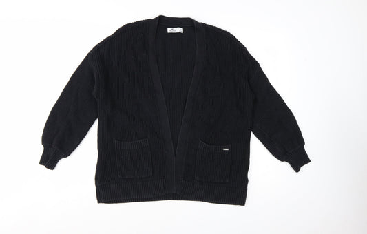 Hollister Women's Black Cotton Knit Cardigan Size S Open Front Pockets