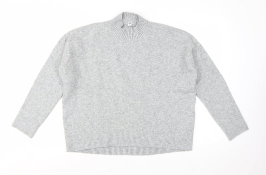 Uniqlo Women Grey Wool Blend Mock Neck Pullover Jumper Size M