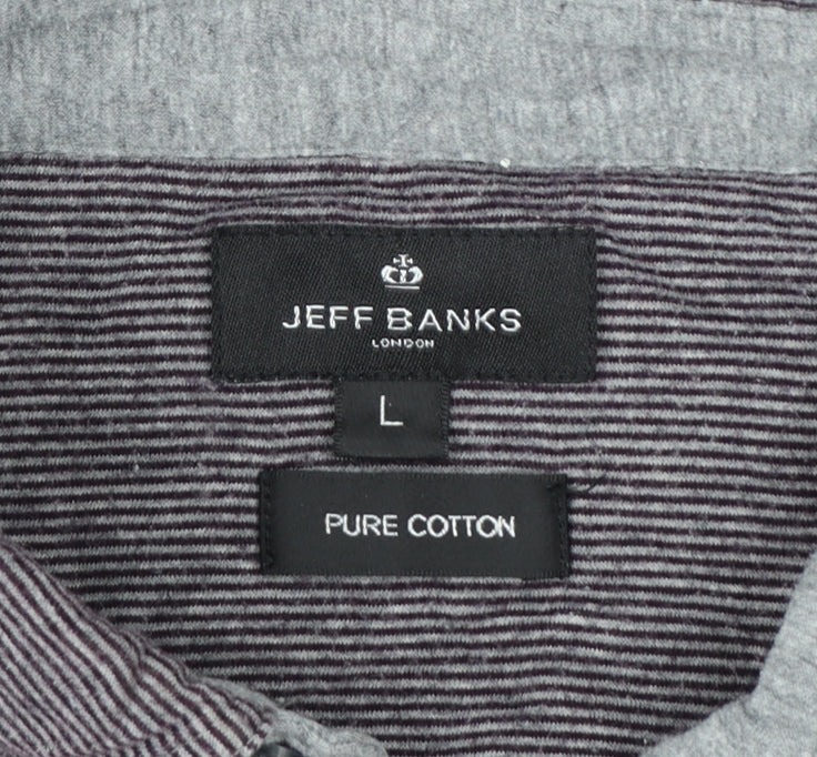 Jeff Banks Mens Grey Striped Cotton Polo Shirt Size L