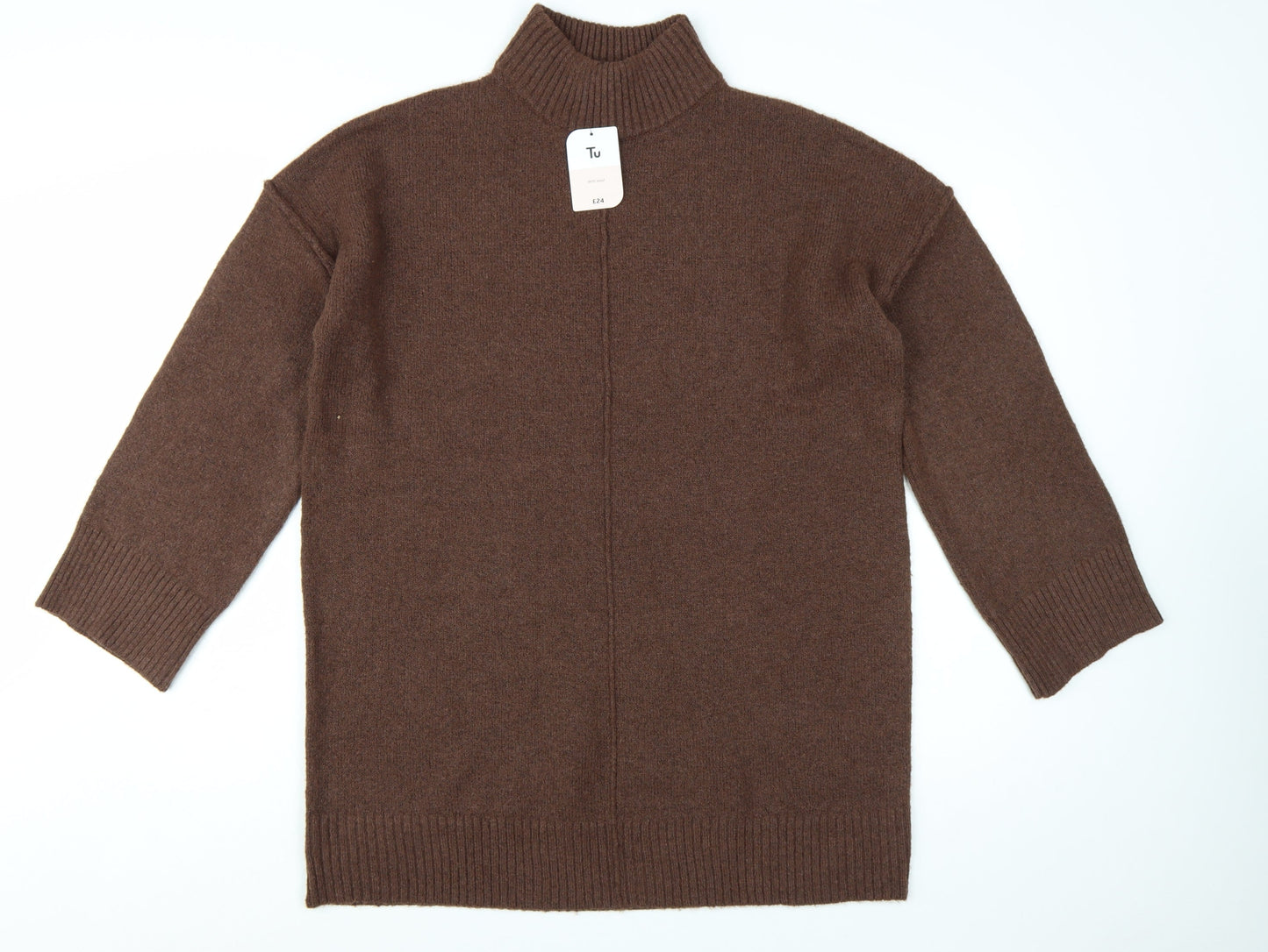 Tu Womens Brown High Neck Long Sleeve Knit Pullover Jumper M