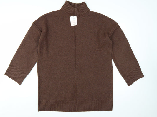 Tu Womens Brown High Neck Long Sleeve Knit Pullover Jumper M