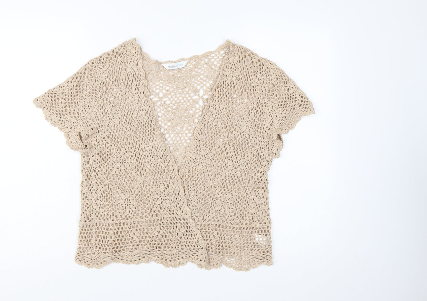BHS Women Beige Crochet Cotton Open Blouse Top Size 20-22
