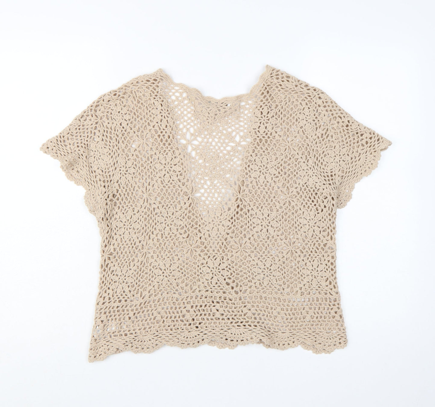 BHS Women Beige Crochet Cotton Open Blouse Top Size 20-22
