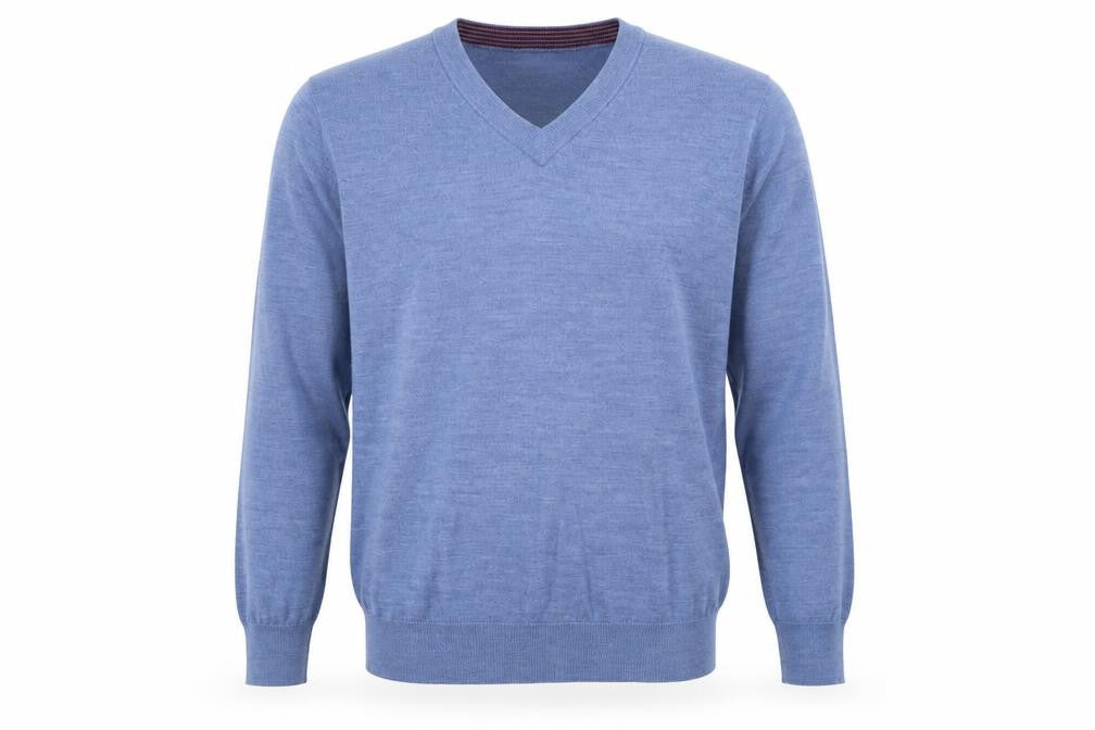 Stefano Conti Men's Blue Wool V-Neck Jumper Size L