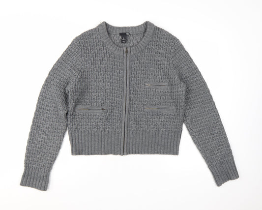 H&M Women's Grey Full Zip Knit Cardigan Size L Classic Style