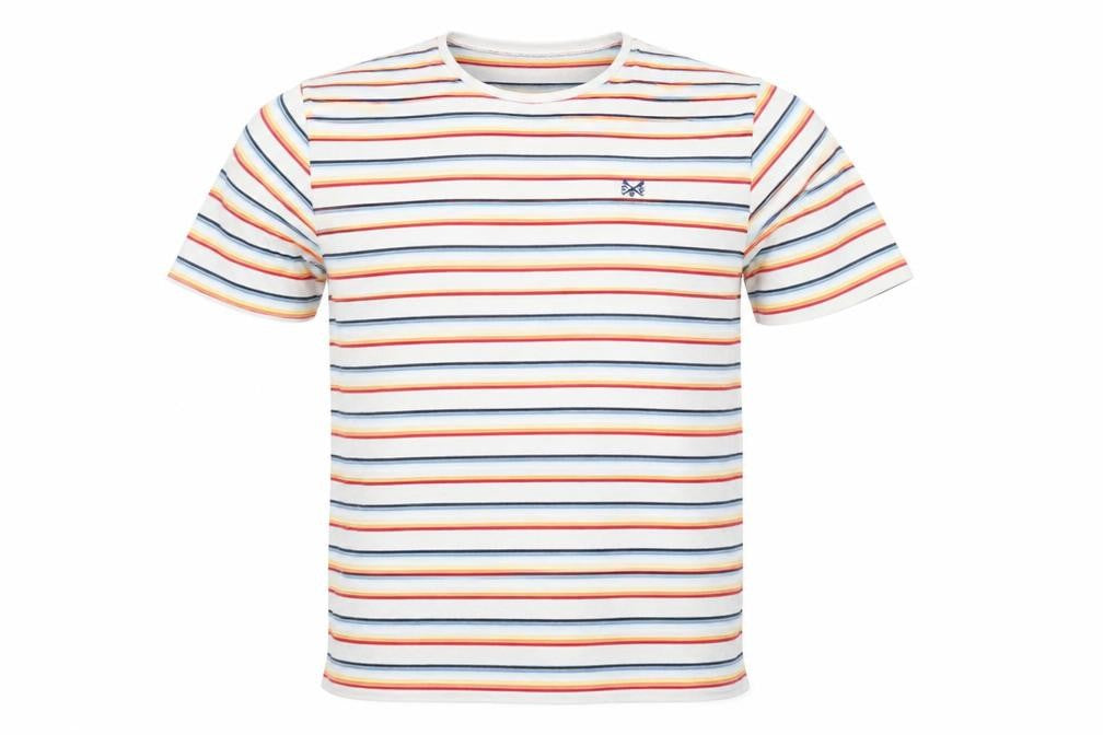 Front view of Crew Clothing Men's Multicoloured Striped Cotton T-Shirt L