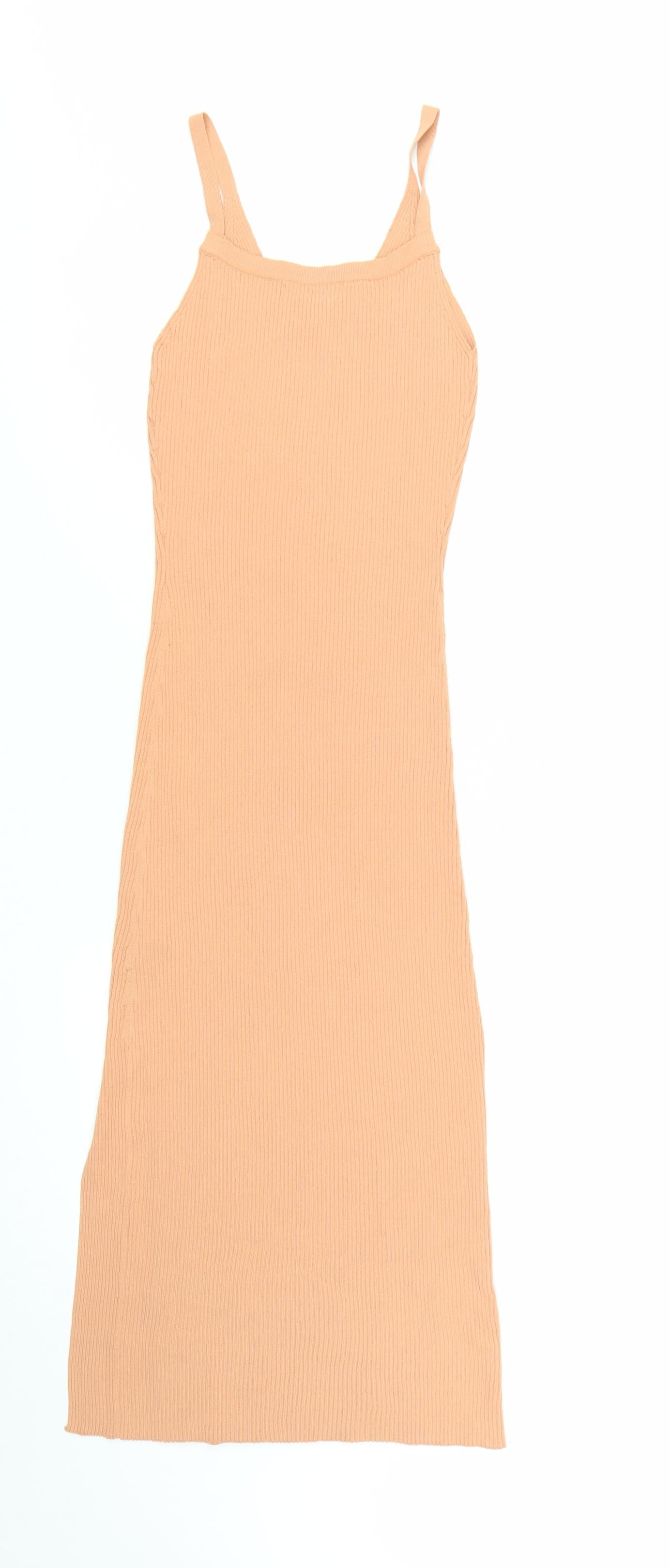 ASOS Women Beige Size 8 Ribbed Bodycon Midi Dress