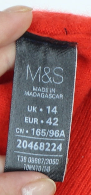 Marks and Spencer Women Red Roll Neck 100% Cashmere Jumper Size 14