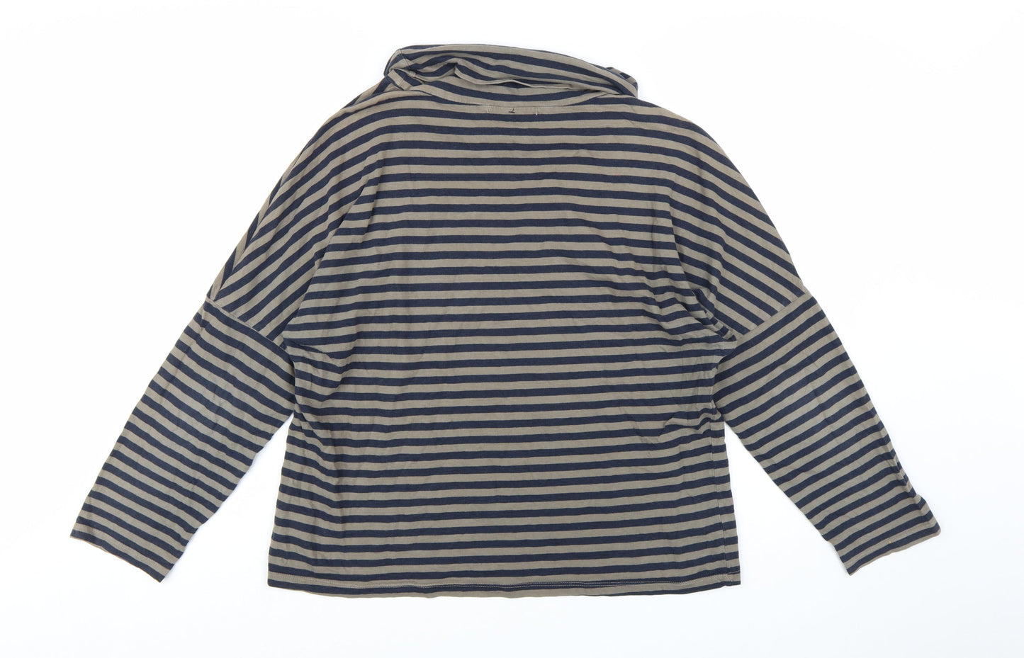 Stateside Women's Blue Striped Roll Neck Long Sleeve Cotton Top L