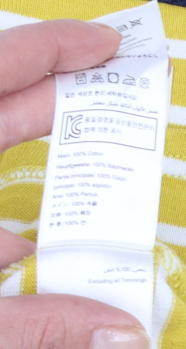 Joules Womens Yellow Striped Cotton 3/4 Sleeve Boat Neck Top Size 16