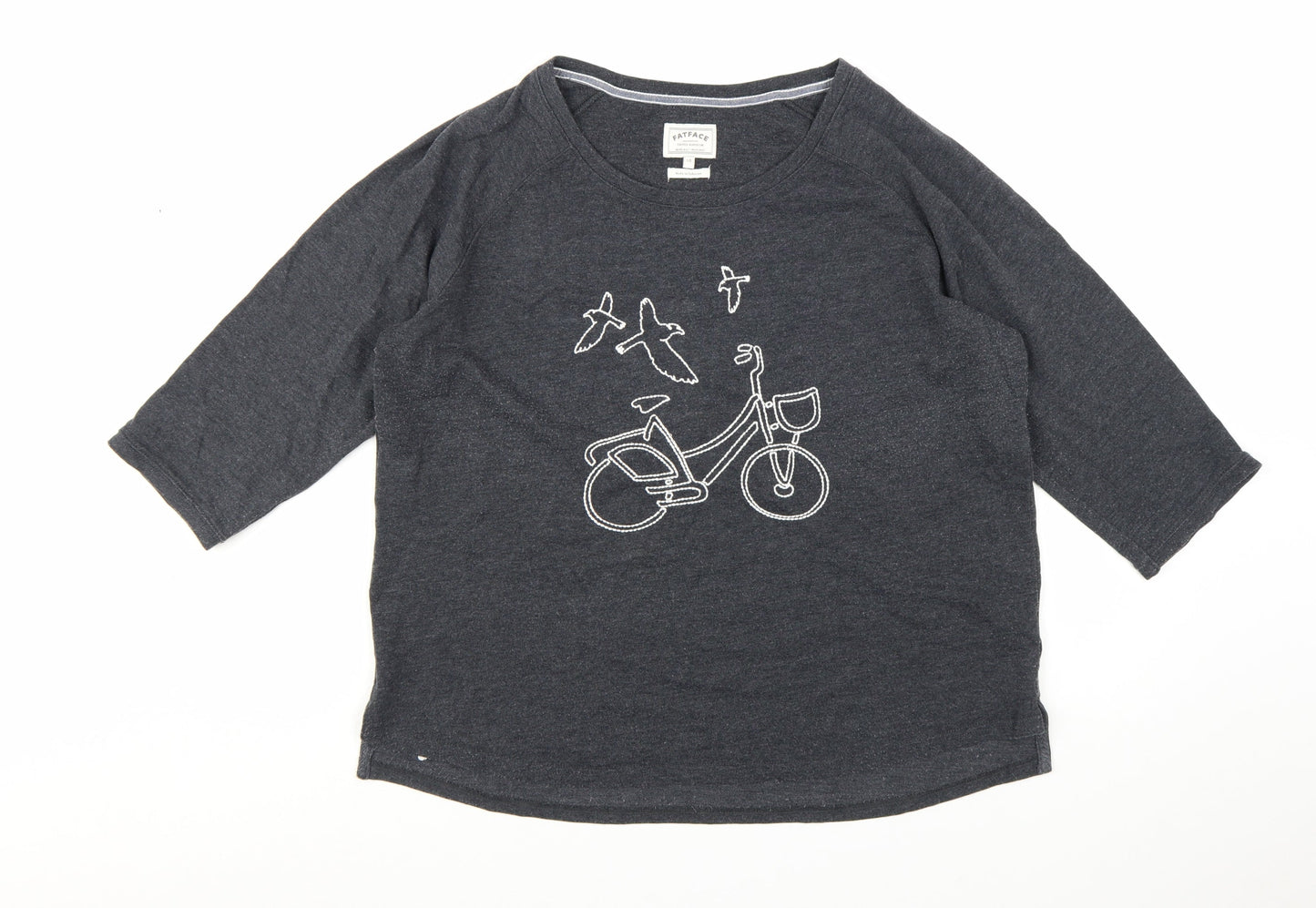 FatFace Womens Grey Embroidered 3/4 Sleeve Jersey T-Shirt Size 18