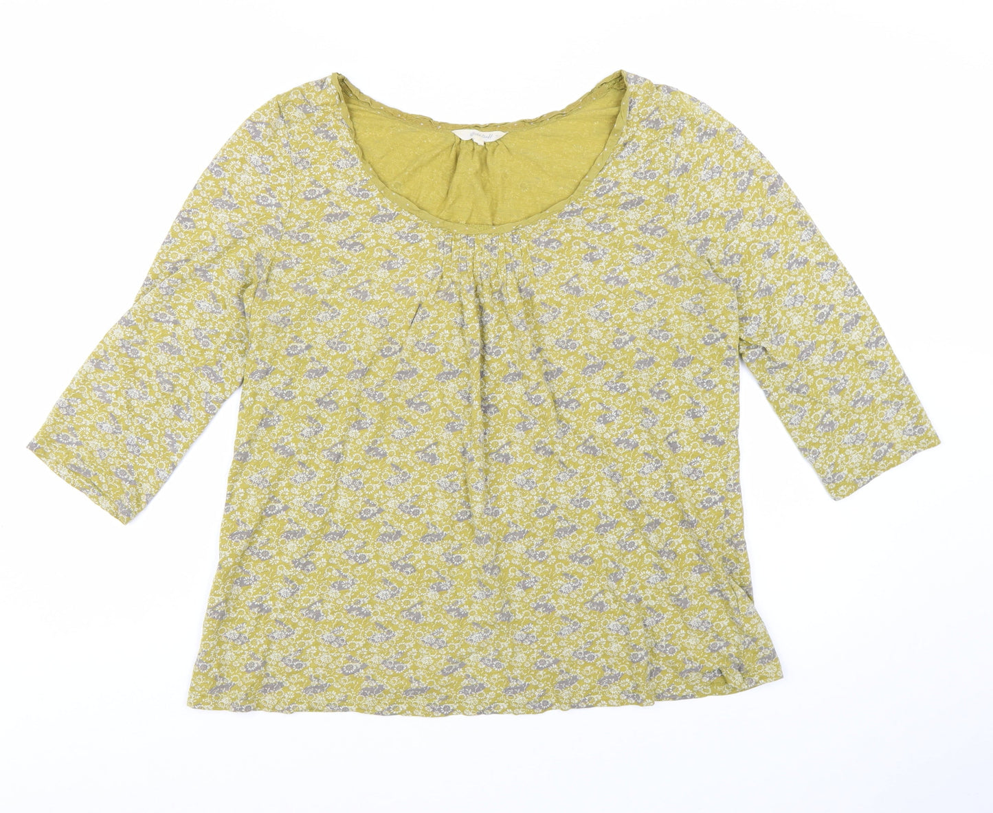 White Stuff Women’s Green Floral 3/4 Sleeve Cotton Tunic Blouse UK 16