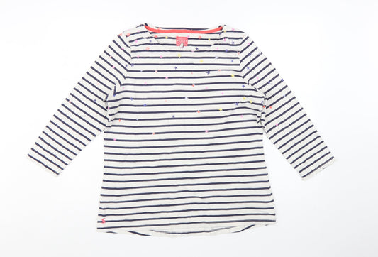 Joules Women's White Striped Long Sleeve Cotton T-Shirt Size 16
