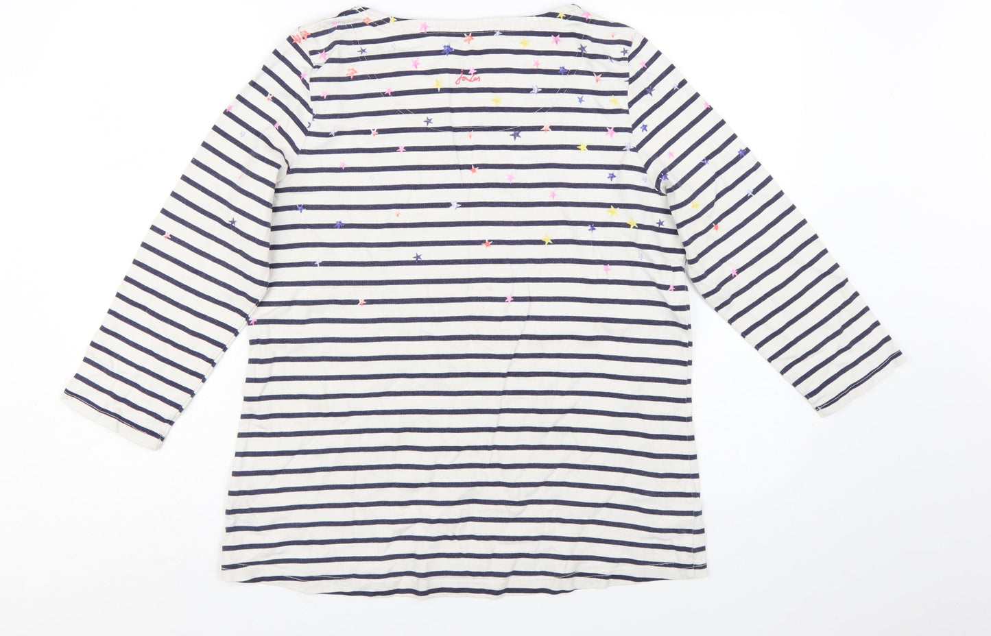 Joules Women's White Striped Long Sleeve Cotton T-Shirt Size 16