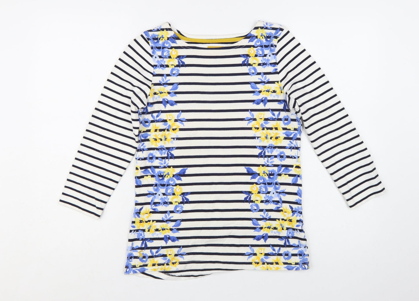 Joules Women's Multicoloured Striped Floral 3/4 Sleeve Cotton T-Shirt Size 8