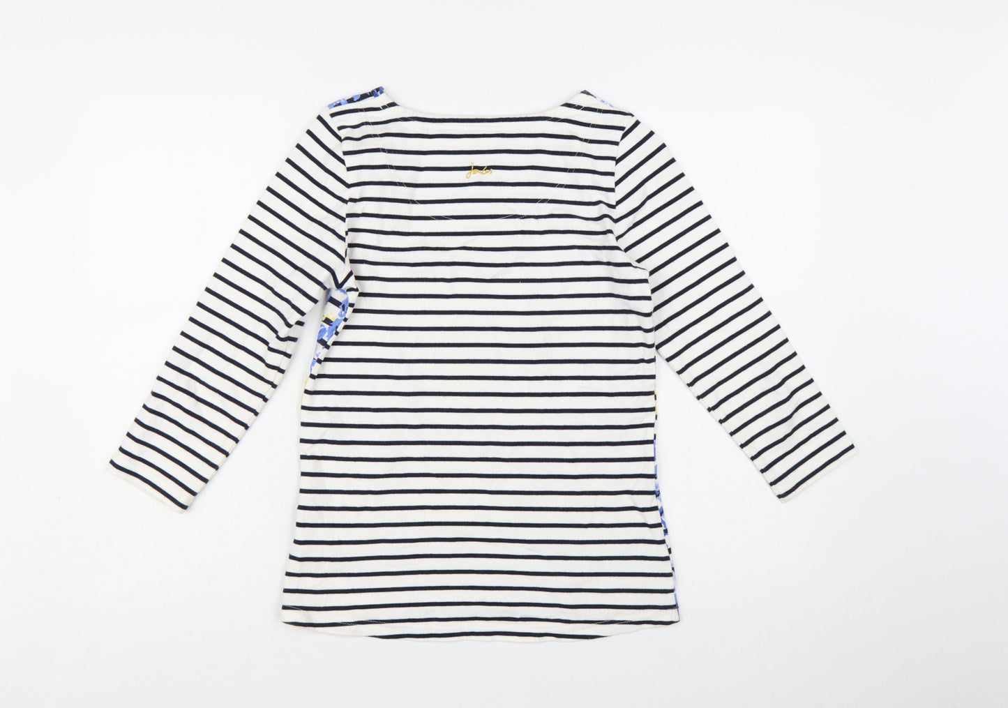 Joules Women's Multicoloured Striped Floral 3/4 Sleeve Cotton T-Shirt Size 8