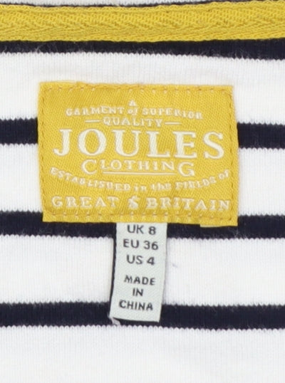 Joules Women's Multicoloured Striped Floral 3/4 Sleeve Cotton T-Shirt Size 8