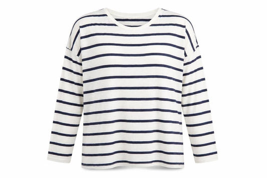 Velvet by Graham & Spencer Women's White Striped Long Sleeve Cotton T-Shirt - L