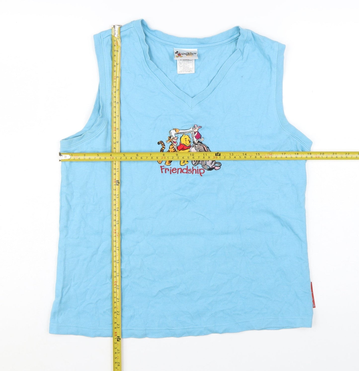 Disney Women's Blue V-Neck Sleeveless Tank Top L 100% Cotton
