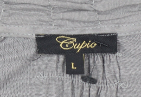 Cupio Womens Grey Embroidered Tunic Blouse Size L 3/4 Sleeve