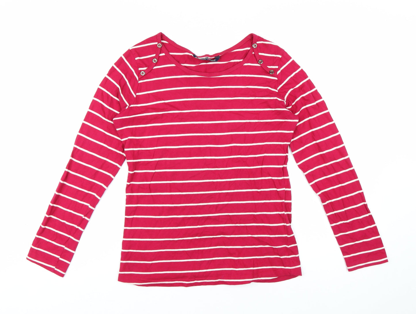 Denim Jeans & Casuals Women Red Striped Cotton Boat Neck Long Sleeve Top M