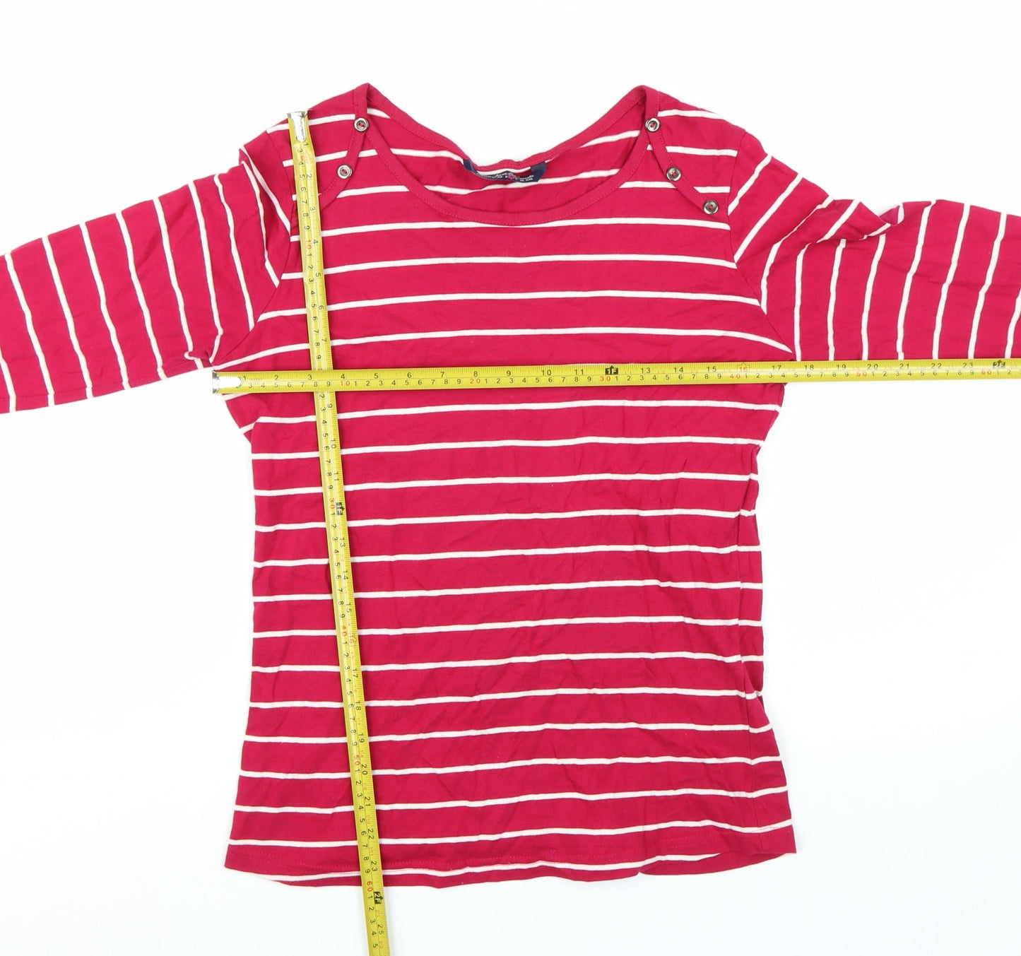 Denim Jeans & Casuals Women Red Striped Cotton Boat Neck Long Sleeve Top M
