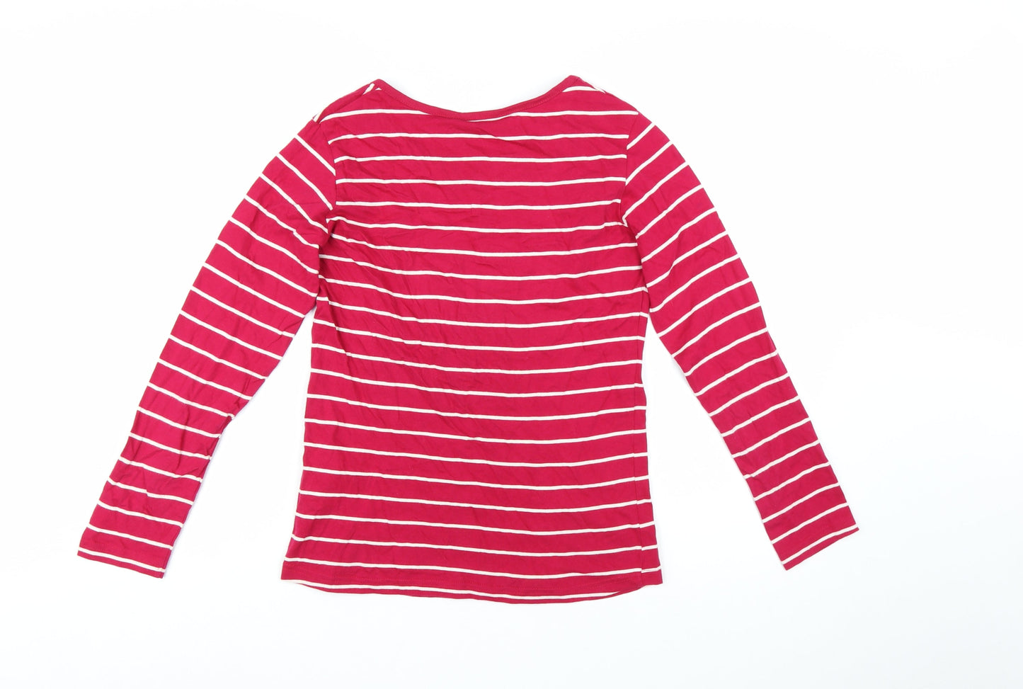 Denim Jeans & Casuals Women Red Striped Cotton Boat Neck Long Sleeve Top M